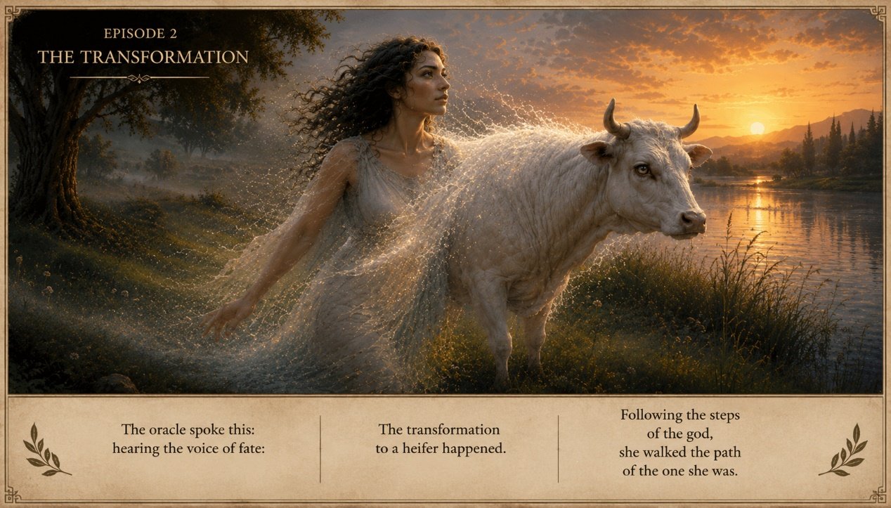 Io changes into a white heifer while her human gaze remains
